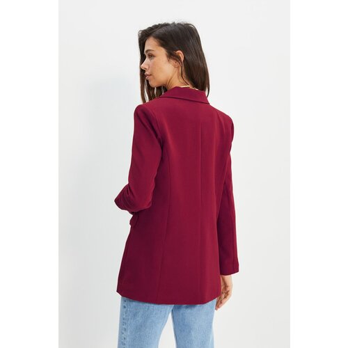 Trendyol Burgundy Oversize Lined Buttoned Woven Blazer Jacket Cene