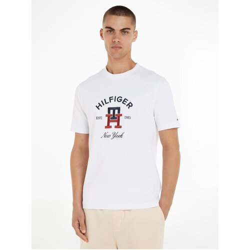 Tommy Hilfiger White Man T-Shirt Curved Monogram Tee - Men Slike