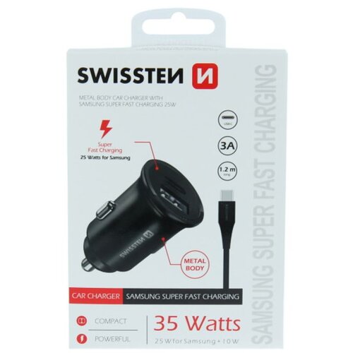 Swissten punjač za auto CL PRO Samsung Super Fast 25W + USB-C kabel 1.2m Cene