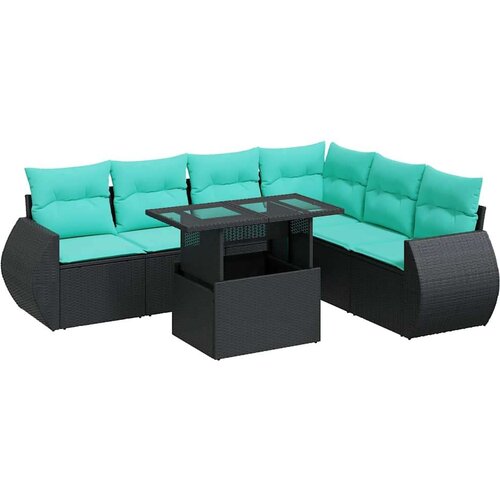  Vrtna garnitura - 7-dijelni set vrtnih sofa od poliratana s jastucima crni bagrem - Crna sa spremi&amp;scaron;tem 1 Slike