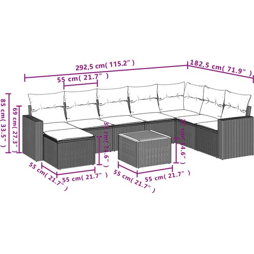  9-dijelni set vrtnih sofa s jastucima bež od poliratana Slike