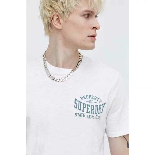 Superdry Pamučna majica za muškarce, boja: bijela, s tiskom