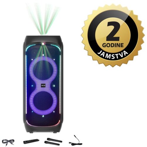 Akai karaoke 200W, laser, LED rasveta, USB, SD, EQ, 2x bež mikrofon DJ-Y8L Slike