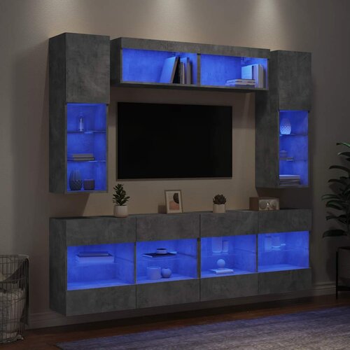  6-dijelni set zidnih TV ormarića s LED svjetlima boja betona Slike