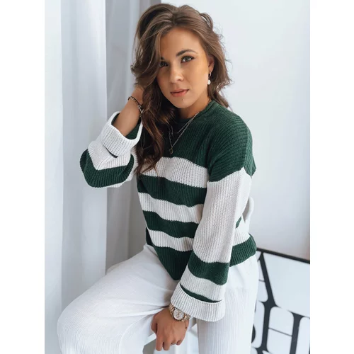DStreet Women's sweater AMELIA in green-and-white stripes from
