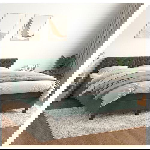 VidaXL Box spring postelja z vzmetnico temno zelena 140x200 Slike