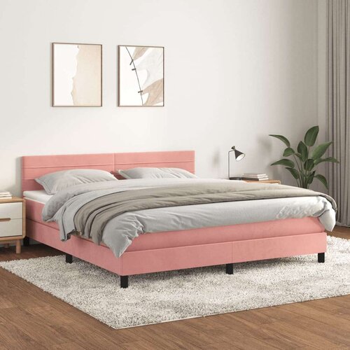  Box spring postelja z vzmetnico roza 160x200 cm žamet, (20896575) Cene