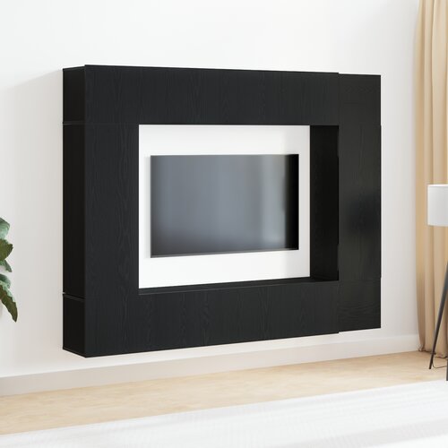 vidaXL 8-delni set TV omare stensko montirane iz črnega hrasta inženirski les, TV stojalo iz črnega hrasta 80x30x30 cm iz inženirskega lesa, stensko montirane TV omare - 2 kosa črni hrast, 30.5x30x90 cm, narejene iz inženirskega lesa, stensko montirane TV omare 2 kosa črni hrast 30.5x30x30 cm Cene
