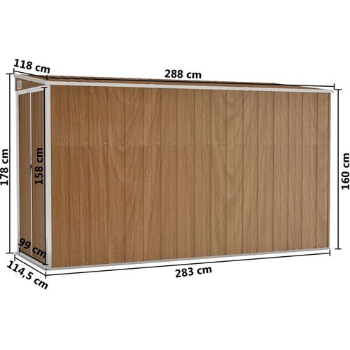 VidaXL Zidno vrtno spremi&amp;scaron;te smeđe 118 x 288 x 178 cm pocinčani čelik Slike