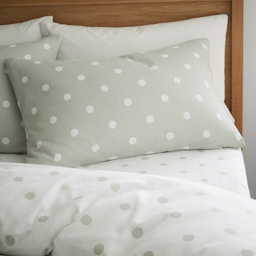 Catherine Lansfield Bela/zelena flanelna posteljnina za zakonsko posteljo 200x200 cm Polka Dot &amp;ndash; Slike