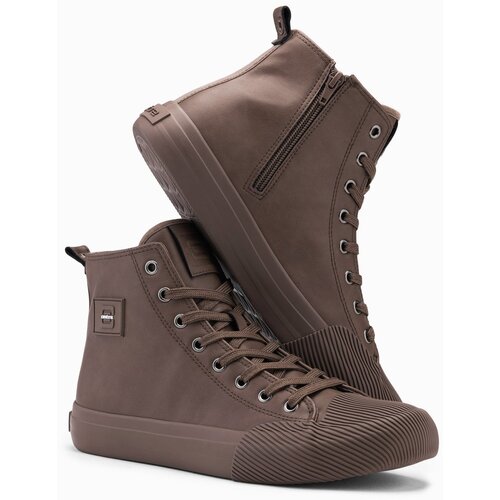Ombre men's high-top sneakers with decorative toe - brown Slike