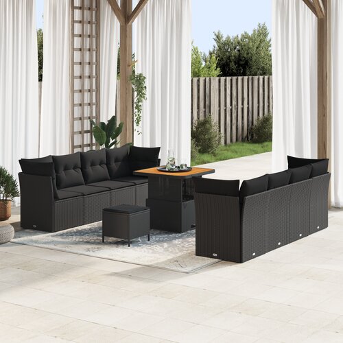 vidaXL 11-delni vrtni sofa set z blazinami črn poli ratan akacija Cene