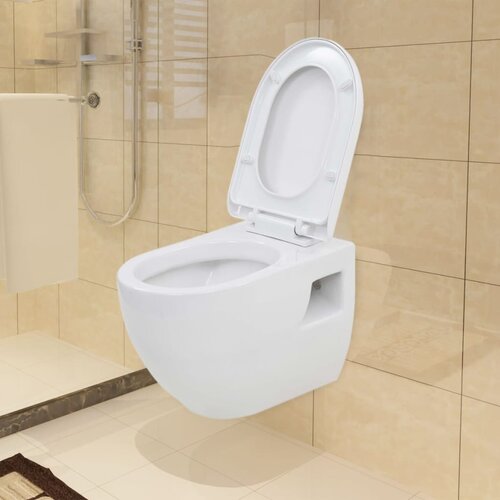 vidaXL Viseča WC školjka keramična bela Cene