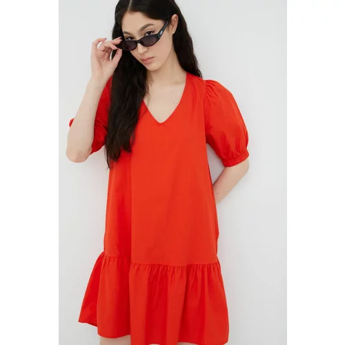Vero Moda Pamučna haljina boja: crvena, mini, širi se prema dolje
