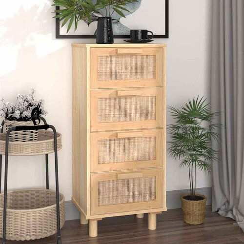  Komoda smeđa 40 x 30 x 90 cm masivna borovina i prirodni ratan Cijene