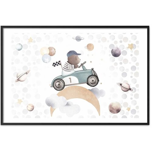  Plakat - Bear in a Race Car 30x21 Crni okvir s margom Cene