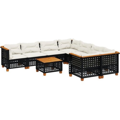 Maison Chic Seti vrtnega pohištva - Vrtna garnitura - Vrtni pohištvo set 9-delna z blazinami črn poli ratan, (21807773) Cene