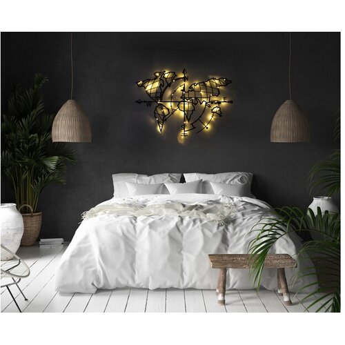 Wallity Zidna dekoracija Svjetska karta Kompas LED, 65x95 cm, Crna Cijene