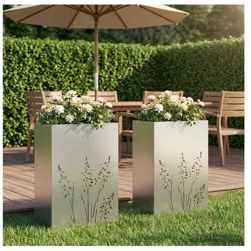 vidaXL Vrtna saksija 2 kom. Srebrna 50 x 30 x 75 cm Pocinčani čelik - Pocinčani čelik 50 x 30 x 75 cm 2 Cijene