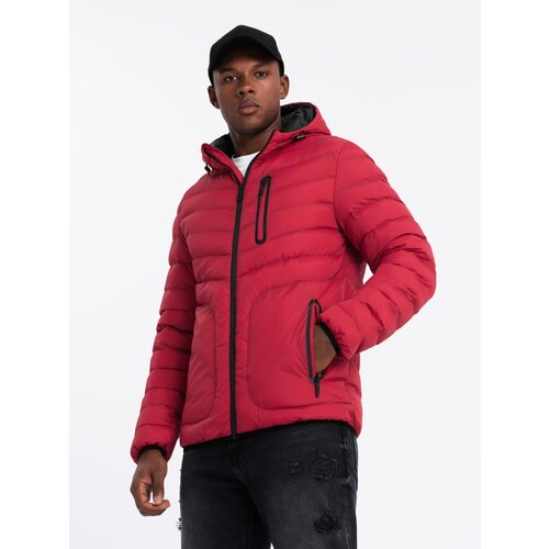 Ombre Men&amp;#039;s quilted sports jacket with contrasting zipper - red Slike