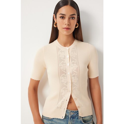 Happiness İstanbul Women&amp;#039;s Cream Openwork Seasonal Knitwear Cardigan Slike
