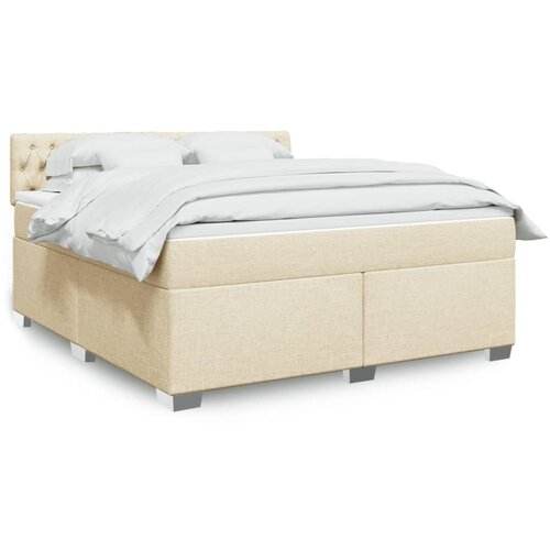 vidaXL Box spring postelja z vzmetnico krem 180x200 cm blago Cene