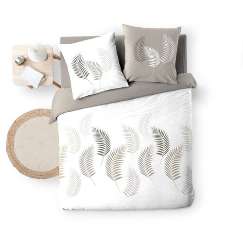 Douceur d int&amp;eacute;rieur Bijela/smeđe-siva pamučna posteljina za bračni krevet/za produženi krevet 240x220 cm Goyave &amp;ndash; Slike