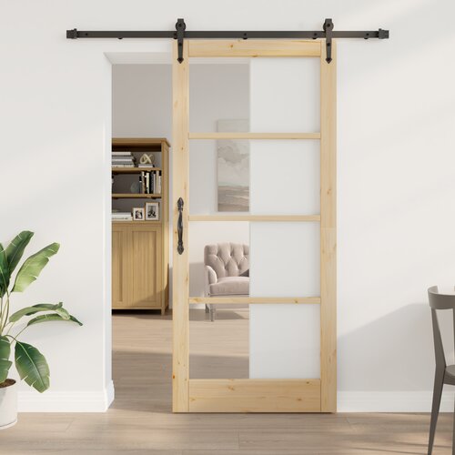 vidaXL Drsna vrata s kompletom strojne opreme 93x211 cm iz masivnega borovega lesa, Notranja vrata z steklom 'ORKDAL'93x211x4 cm iz masivnega borovega lesa Cene