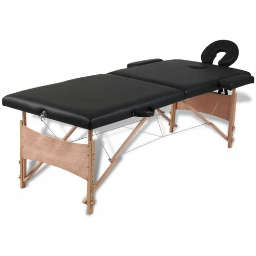vidaXL Črna zložljiva masažna miza z 2 območji in lesenim okvirjem