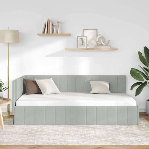 vidaXL Kotna postelja z vzglavjem Svetlo siva 90 x 200 cm Žamet Cene