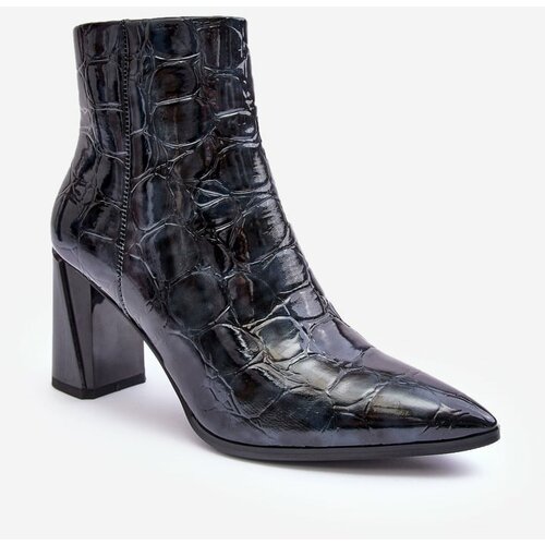 Kesi Patented leather ankle boots on S high heel. Barski MR870-58 Navy Blue Slike