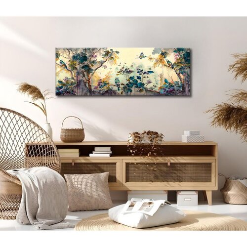 Wallxpert slika na platnu PC347, ptice među granama i tirkiznim lišćem, 30 x 80 cm Cene