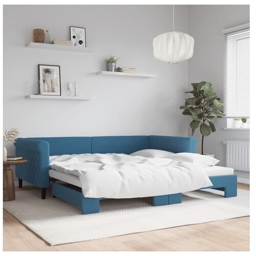 vidaXL Izvlečna dnevna postelja modra 100x200 cm žamet Cene