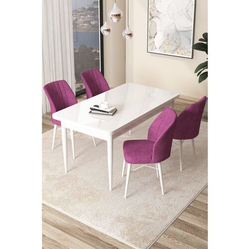 Hanah home Arp - White, Purple WhitePurple Dining Table & Chairs Set (5 Pieces) Cene