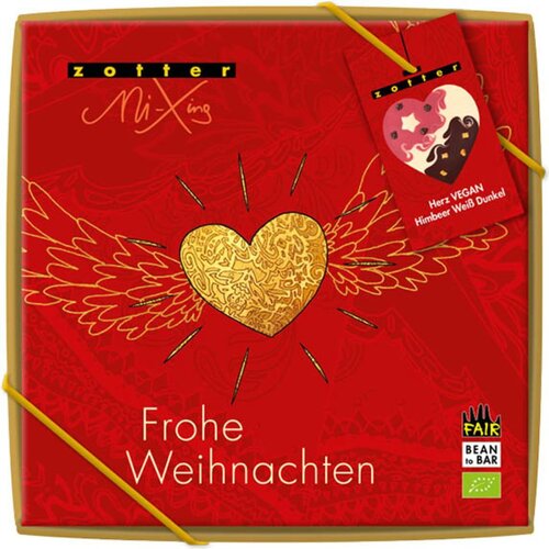 Zotter Schokoladen Bio MiXing srce Vegan - malina, bela, temna - 100 g Cene