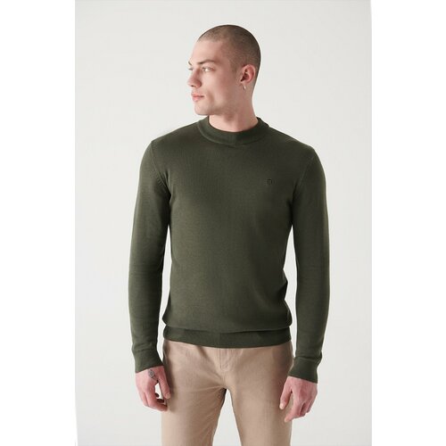 Avva Men's Khaki Half Turtleneck Standard Fit Normal Cut Knitwear Sweater Slike