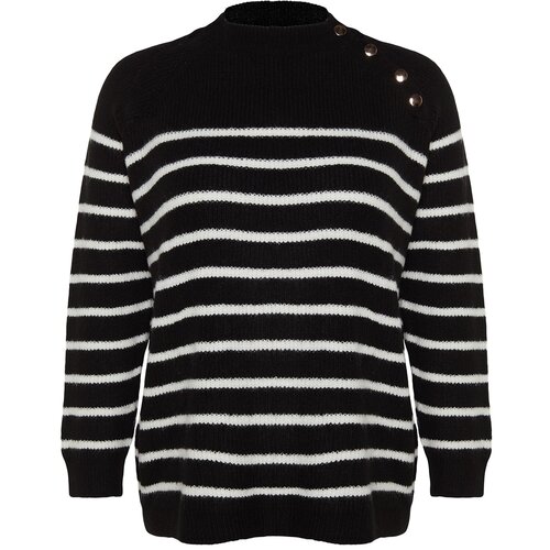 Trendyol Curve Black Striped Gold Button Detailed Knitwear Sweater Slike