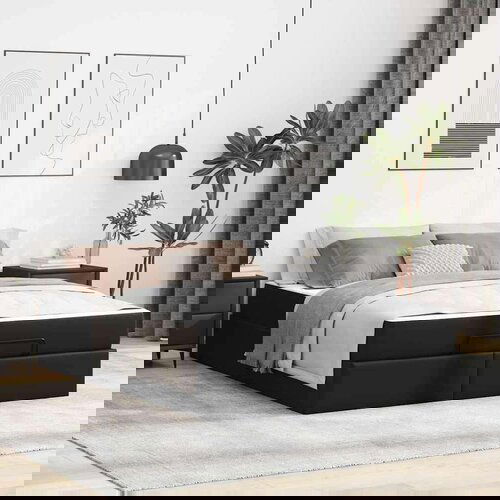  Posteljni okvir z vzmetnico Črna 140 x 190 cm Umetna koža Cene