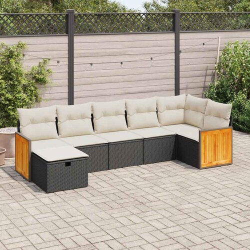  7-dijelni set vrtnih sofa od poliratana s jastucima crni Slike