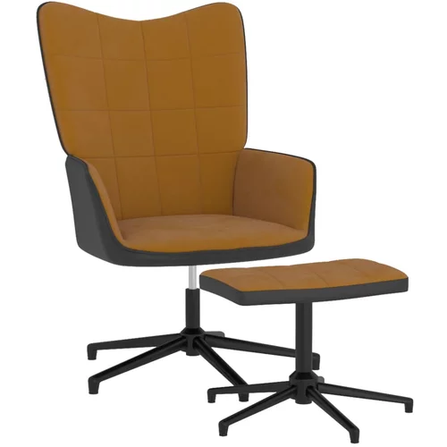 vidaXL stolica za opuštanje s osloncem za noge smeđa baršun i PVC
