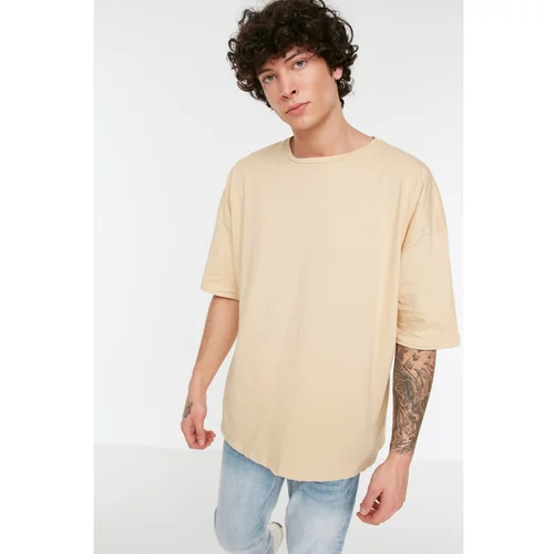Trendyol Beige Men's Basic 100% Cotton Crew Neck Oversized Short Sleeved T-Shirt
