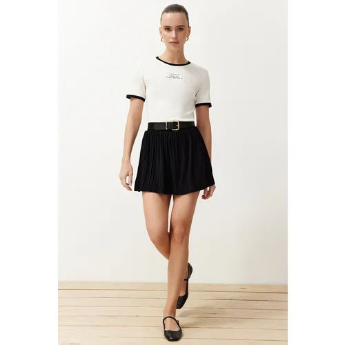 Trendyol Black Regular Elastic Waist Pleated Stretchy Mini Skirt with Shorts