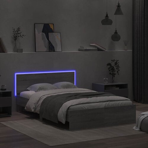  Okvir kreveta s uzglavljem LED siva boja hrasta 140x200 cm Slike