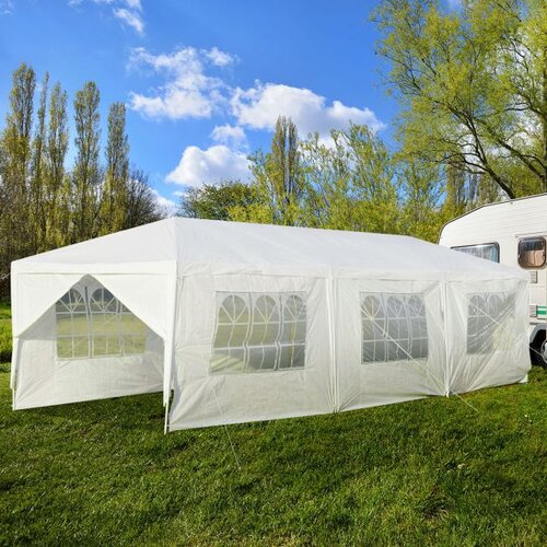  Vrtni paviljon 3x9m, &amp;scaron;otor za zabave, poročni &amp;scaron;otor, UV za&amp;scaron;čitni &amp;scaron;otor - bel Slike