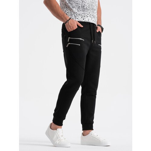 Ombre Men's sweatpants with decorative zippers - black Cene