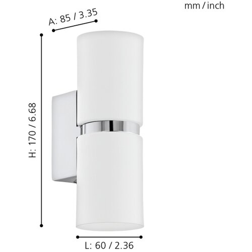 Eglo passa zidna/2, led, gu10, 2x3,3w, hrom/bela 9KDN9N5 Slike