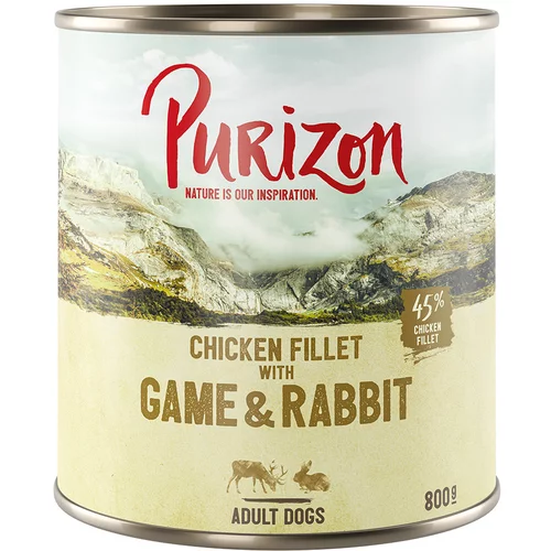 Purizon Varčno pakiranje 12 x 800 g - brez žit - Divjačina & zajec z bučo in brusnicami