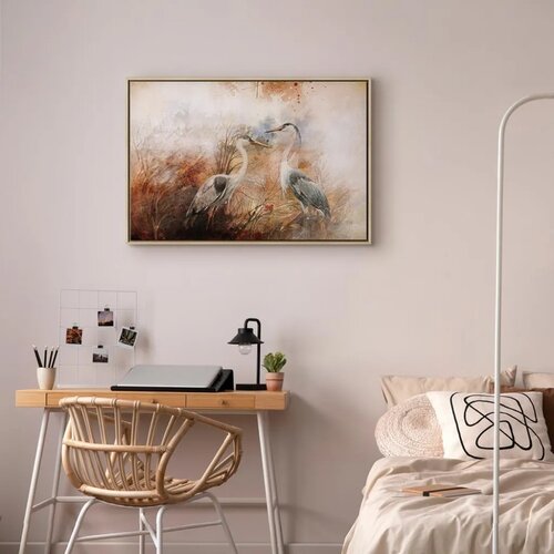  Slika - Herons on the Hunt (1 Part) Wide 90x60 U prirodnom drvenom okviru Slike