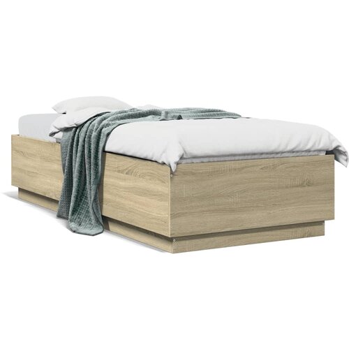 vidaXL Posteljni okvir z LED lučkami sonoma hrast 90x200 cm inž. les Cene