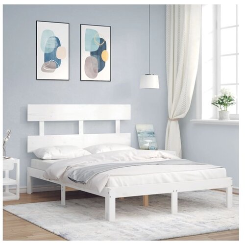  Posteljni okvir z vzglavjem bel 140x200 cm trles Slike